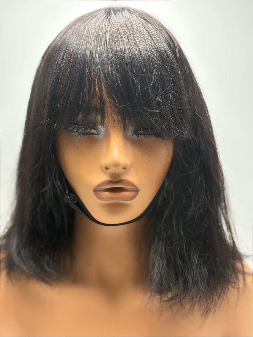 Black Straight Bob Wig with Bangs - Unbranded. Human Hair 14”